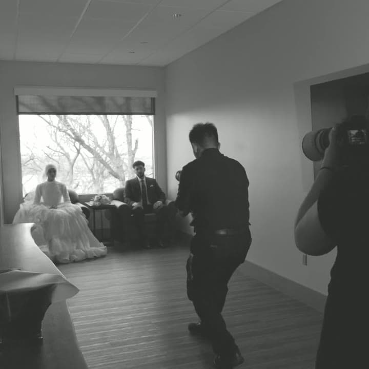 Shooting a wedding couple in a front room