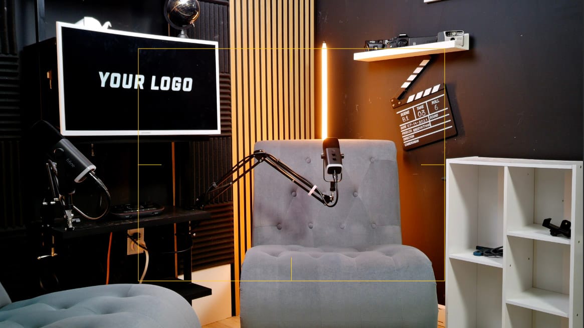A studio set built for talking-head and training video